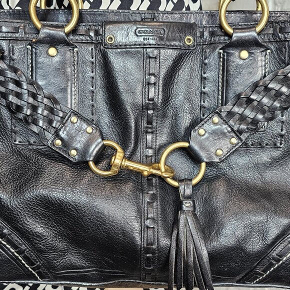 Coach Hamptons Leather Shoulder Bag Black Braided Strap Tassel Vintage - Picture 3 of 16